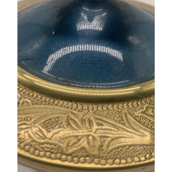 Vtg Wailing Wall ISRAEL BLUE ENAMEL Metal DISH COVERED COMPOTE JUDAICA - Picture 6 of 6